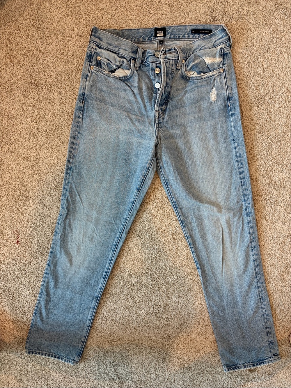 Edwin Cai Classic Straight Distressed Jeans Size 26 Light Wash